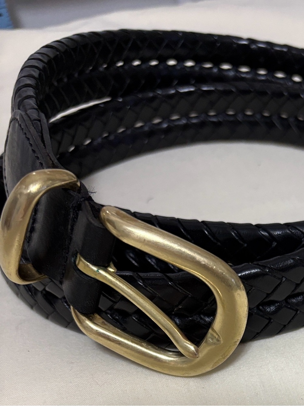 Coach #5922 Men's Black Braided Leather 1 1/8"Belt Sz 38/95cm Solid Brass Buckle